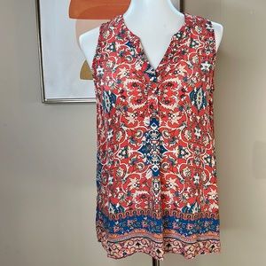 Tolani 100% silk, scarf print sleeveless blouse